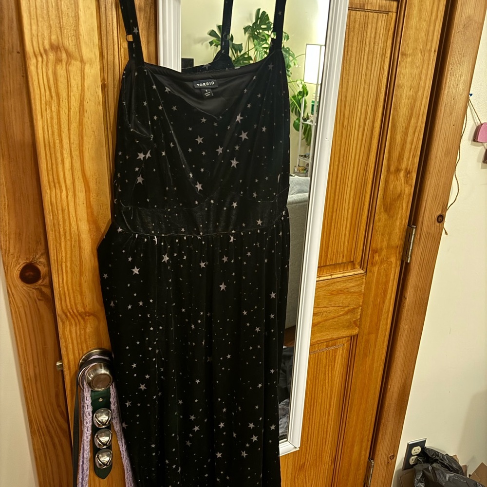 Torrid Black Velvet Dress with Star Pattern